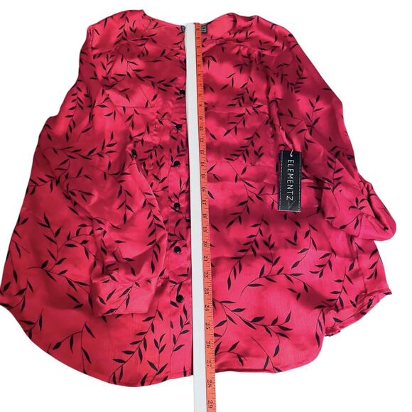 Elementz Red Black Leaf Print Button Down Tunic Shirt Size Large Classic NWT - Picture 6 of 7